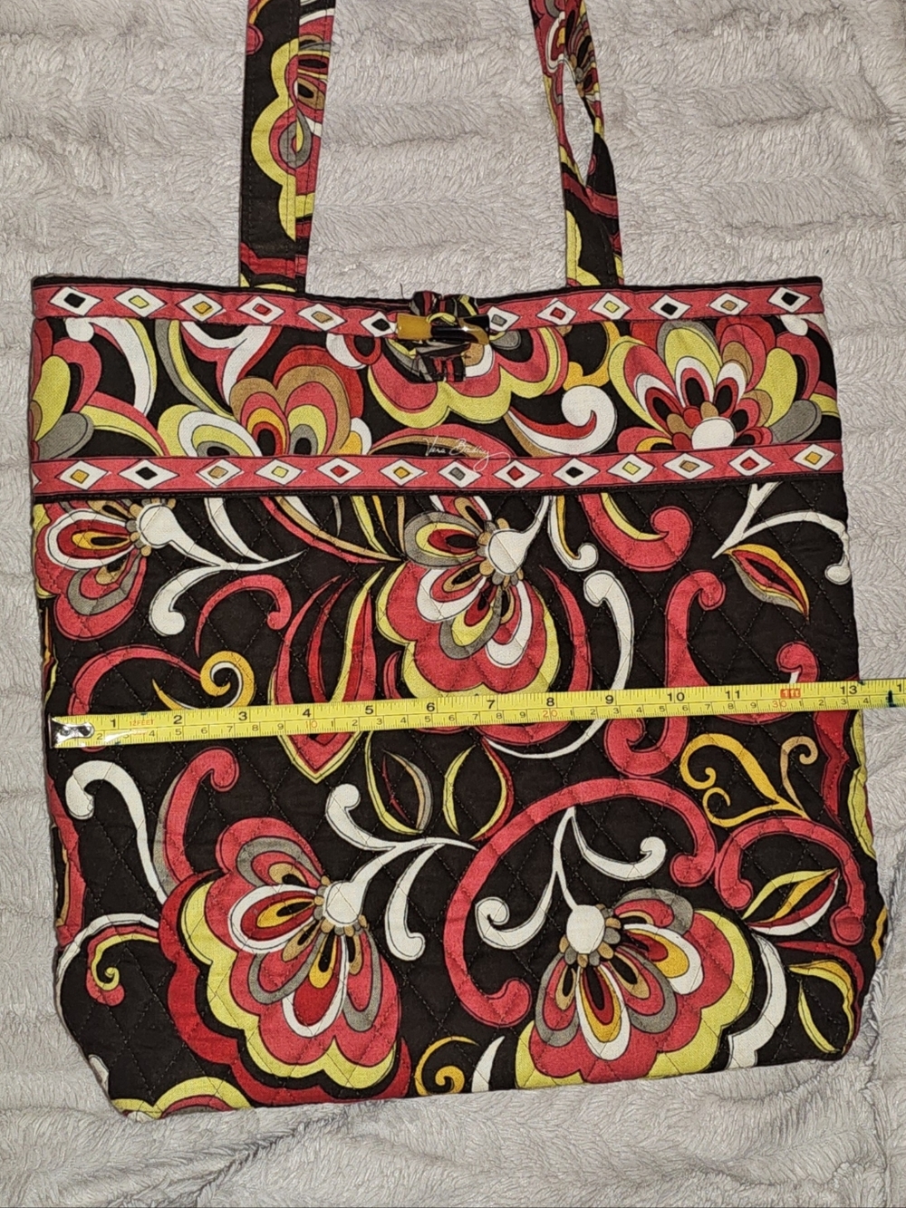 Vera Bradley Quilted Floral Tote in Black, Pink, Red & Yellow - Picture 7 of 8